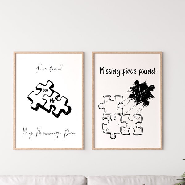 Missing Piece Chic: Valentine Heartfelt Puzzle Art Poster [Set of 2] | Home Office Decor Printable | Unique gift for boyfriend husband wife