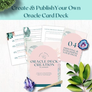 Planificador de creación de mazos de cartas de Oracle: desde la inspiración hasta la impresión, este planificador guía para crear su tarjeta de Oracle o su mazo de afirmaciones.