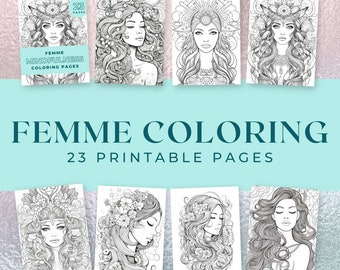 Páginas para colorear de Femme, Coloración de atención plena, Coloración para la relajación, Conéctate con tu Divino Femenino - PDF imprimible - DESCARGA INSTANTÁNEA