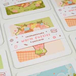 Lot de 4 cartes postales Warm Fuzzies | postale mignonne | postale kawaii | courrier postal | Courrier heureux | Rédaction de lettres | Carte postale du correspondant