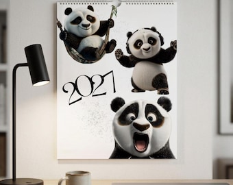 Funny Panda Calendar 2027, Whimsical Joe Panda Illustrations, Animal Wall Planner