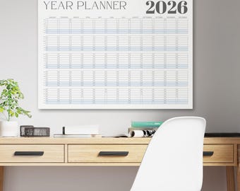 Wandkalender 2026, horizontale jaarplanner, gicleeprint (digitale download)