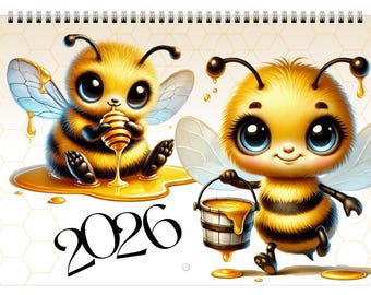 Honey Bees 2026 Wall Calendar - Funny A4 Monthly Planner