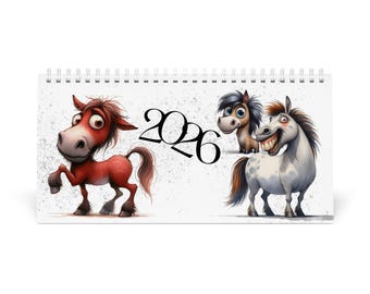 Grappige bureaukalender voor paarden 2026: eigenzinnige illustraties, cadeau voor paardenliefhebbers