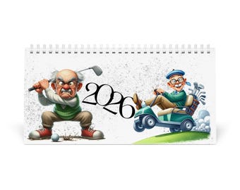 Grappige golfbureaukalender 2026: humoristisch kantoordecor