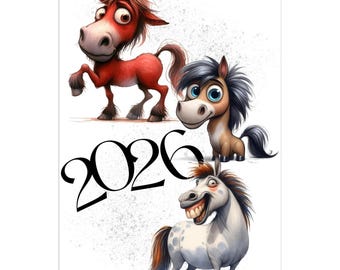 2026 Funny Horse Wall Calendar: Illustrated Monthly Planner