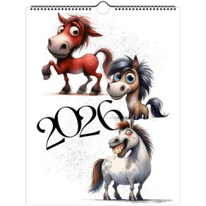Calendario EE. UU. 2026 Año del Caballo A4 - Inicio en domingo - Planificador de inicio en lunes - Calendario ilustrado de 12 meses (Carta EE. UU.) - Impresión a una cara