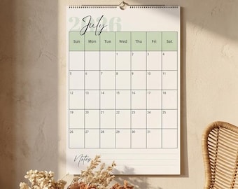 Large 11x16.5" 2026-2027 Wall Calendar - A3 Sage Green Minimalist Mid Year Planner