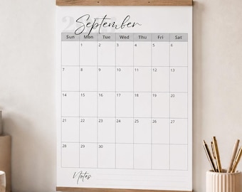 September 2026 Printable Calendar, Minimal Monthly Wall Calendar PDF, Sunday Monday Start,  Digital Download