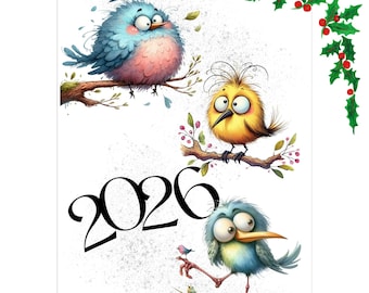 2026 Quirky Bird Wall Calendar: Illustrated Monthly Planner