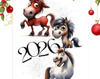 Year of the Horse 2026 Wall Calendar: Funny Quirky Illustrations (A4/A3/US Sizes Available)