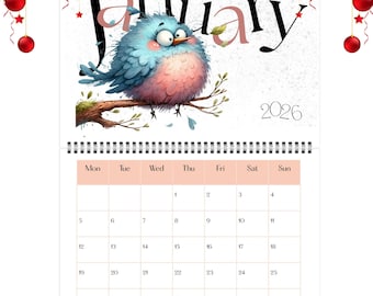 Funny Birds 2026 Wall Calendar: Colorful Monthly Planner (Sunday or Monday Start)