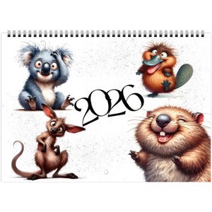 2026 Calendar Funny Australian Animals Wall Calendar 2026 A4 Sunday Start Monday Start Illustrated 12 Month Calendar 2026 Teachers Gift Xmas