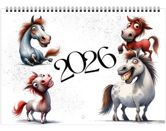 Year of the Horse 2026 Wall Calendar: Funny  Horse A4 Planner