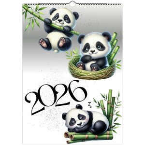 2026 Calendar Cute Pandas Wall Calendar 2026 Sunday Start Monday Start Planner Illustrated 12 Month Large Calendar 2026 A4 & A3 Giant Panda