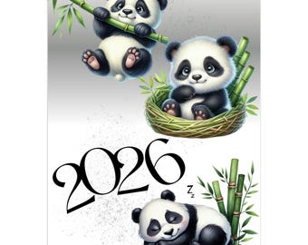 2026 Panda Wall Calendar, Monthly Planner