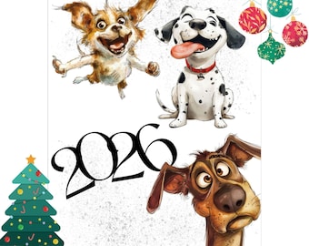 2026 Dog Wall Planner: Funny Illustrations, A4/A3/US Sizes