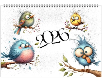 Funny Quirky Birds 2026 Wall Calendar: Illustrated Monthly Planner