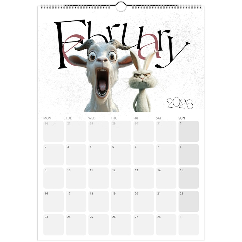 2026 Calendar Funny Farm Animals A4 & A3 Wall Calendar 2026 Sunday