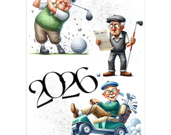 2026 Funny Golf Gramps Wall Calendar: A3/A4, Monday/Sunday Start
