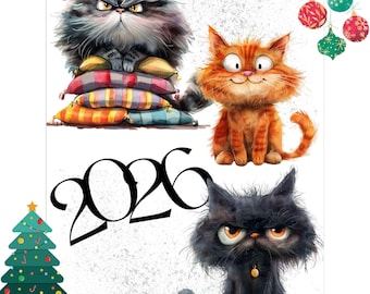 2026 Funny Cat Calendar: Illustrated Wall Planner, Pet Lover Gift