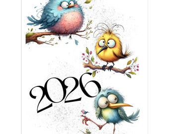 2026 Funny Bird Wall Calendar: US Letter Illustrated Planner
