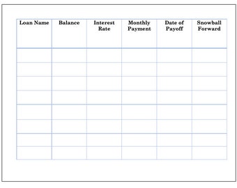 Minimalist Designed Debt Task Chart