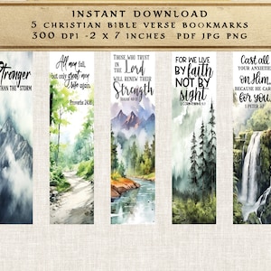 Christian Printable Bookmarks Set with Bible Verses and Watercolor Designs
