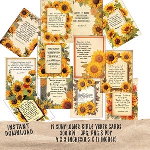 King James Version Sunflower Bible Verse Cards, Scripture Memorization Cards for Women, Girls and Teens, Daily Bible Journaling Ephemera