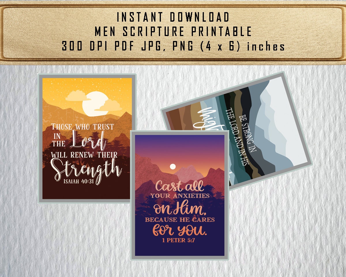 Inspirational Bible Verse Cards for Men - Printable Masculine Scripture Memory