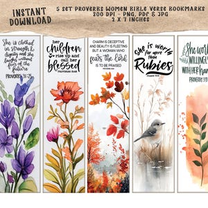 Set de 5 marcadores de las Escrituras para el Día de la Madre, con motivos florales y de pájaros / Proverbios 31 Mujer / Marcadores de fe imprimibles para mamás