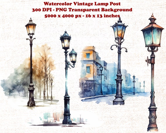 Watercolor Vintage Lamp Post Clipart Vintage Lamp Post Clipart