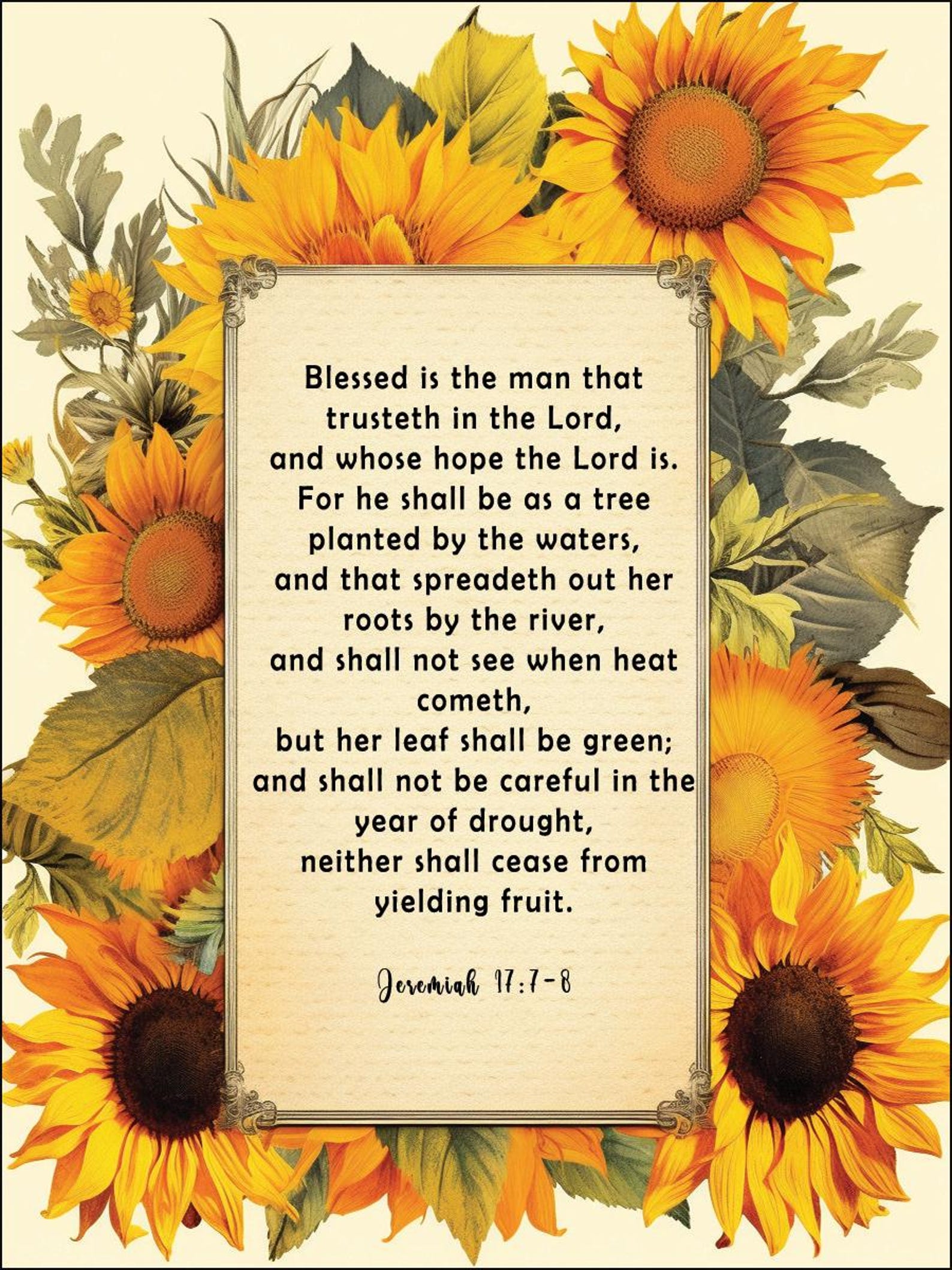 Sunflower Bible Verse Cards KJV Scripture Ephemera Printable Digital ...