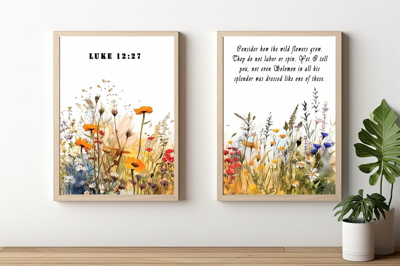 Luke 12:27 Wildflower Christian Scripture Wall Art | Farmhouse ...