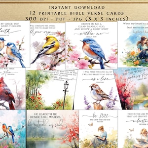 Inspirierende Schriftkarten - Druckbare Bibelverse und tägliche Affirmationen - Blumenvögel