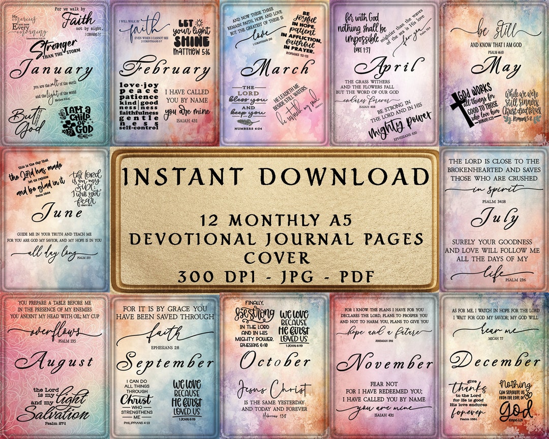 A5 Christian Journal Cover With Monthly Bible Verse Inserts & Printable Planner Pages - Etsy