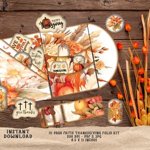 Kit de inspiração para a fé no outono: pasta com escrituras vintage e itens religiosos para registro no diário de Ação de Graças