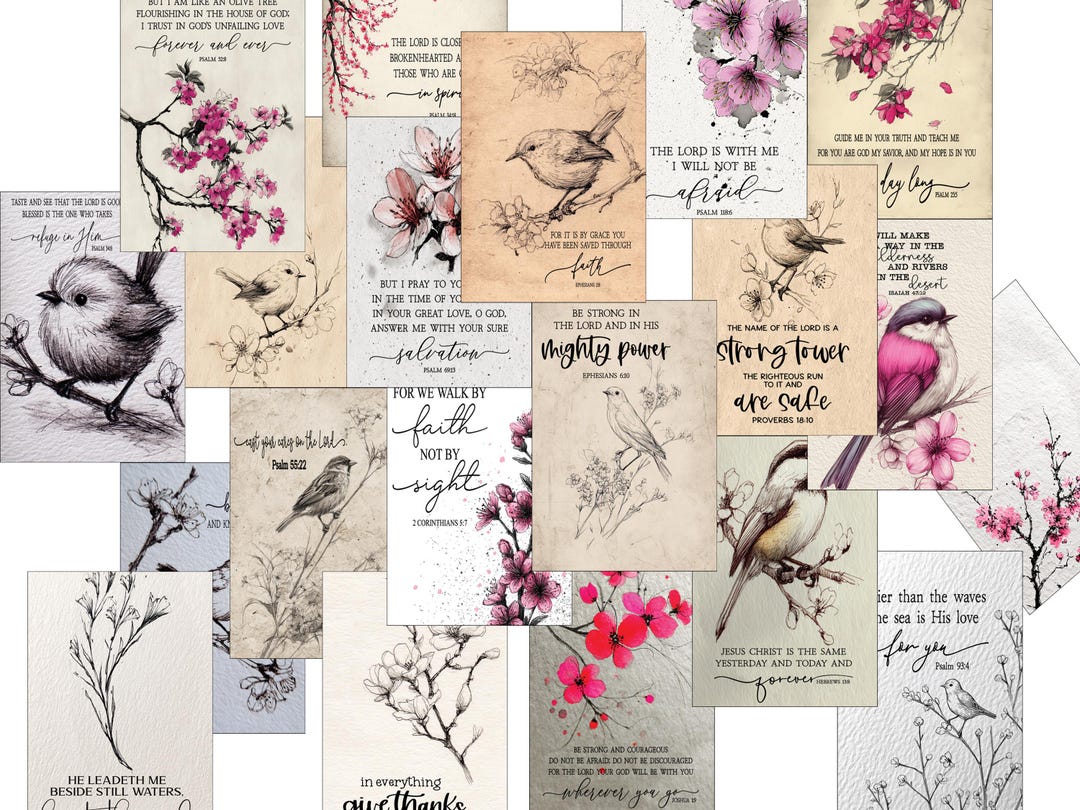 Floral Birds Scripture Cards Kit - Printable Bible Verses Daily ...