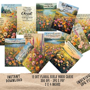 Afdrukbare aquareltekstkaarten met bloemen: kit met bijbelverzen en dagelijkse affirmaties voor geloofsjournaling
