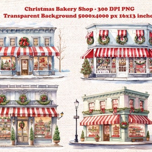 Cozy Watercolor Christmas Bakery Storefront Clipart PNG for Winter Scenes