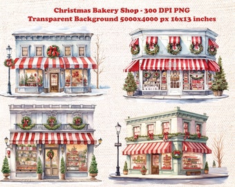 Christmas Bakery Clipart - Bakery Clipart PNG - Watercolor Christmas Bakery Clipart, Bakery Storefront Watercolor Bakery Storefronts Clipart