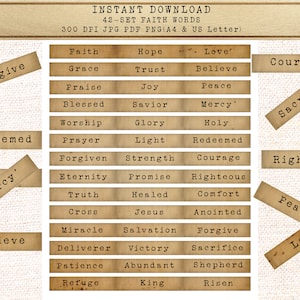 Words of Faith Junk Journal Kit, Printable Vintage Scripture Fussy Cut Tags and Labels