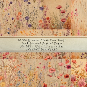 Kit de carnets fleurs sauvages shabby chic - pages à imprimer florales éphémères botaniques kraft à imprimer