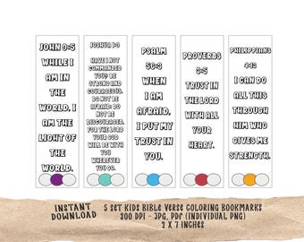 Kids Bible Verse Coloring Bookmarks – Sunday School Activity (Digital Download)