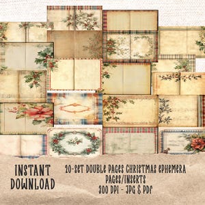 Kit de diário de Natal vintage com itens efêmeros vitorianos e suprimentos para scrapbooking