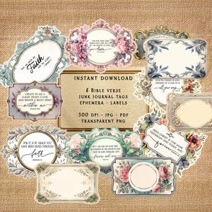 Vintage Christian Ephemera Pack, Scripture Tags for Junk Journals and Crafting