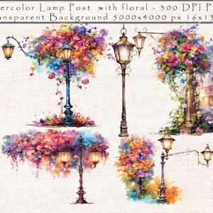 Romantische bloemen aquarel lantaarnpaal clipart voor bruiloft en Victoriaans decor