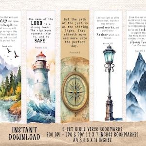 Christlicher Bibelvers Berg, Ozean, Laternenpfahl, Karte, Wald Aquarell Lesezeichen-Set für Buchliebhaber, King James Version, KJV