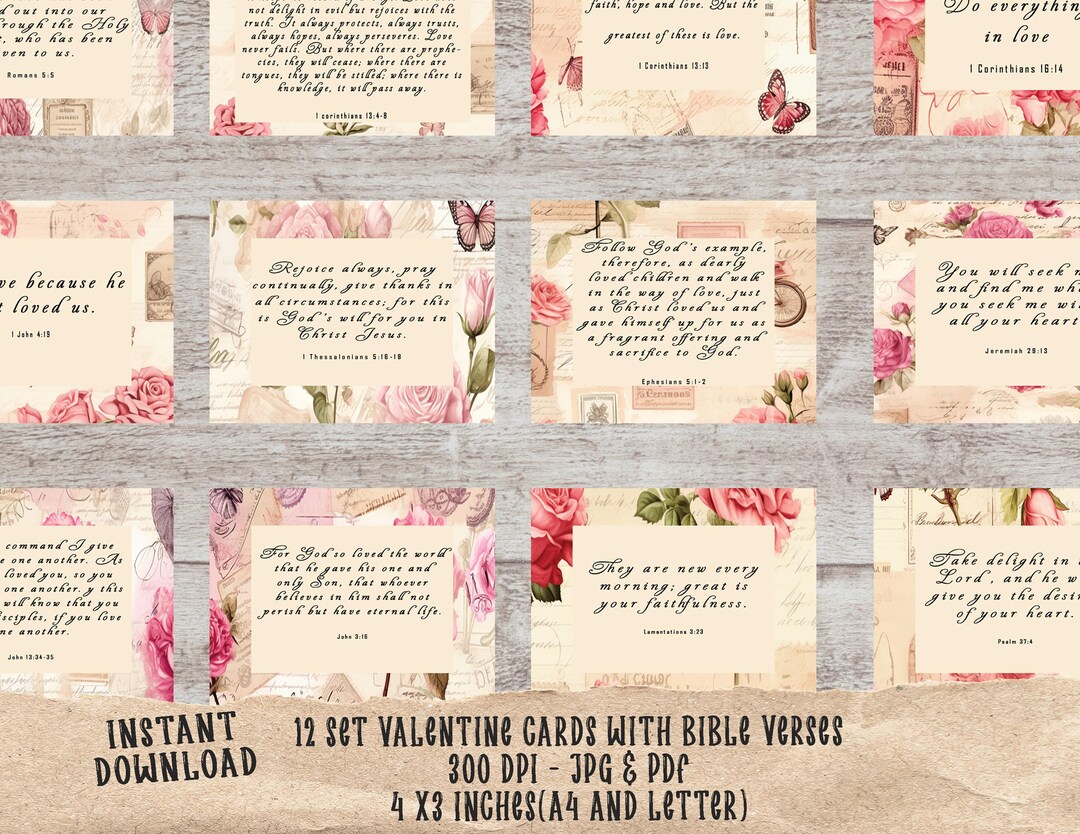 Pink Floral Scripture Valentine Cards: Printable Bible Verse ...