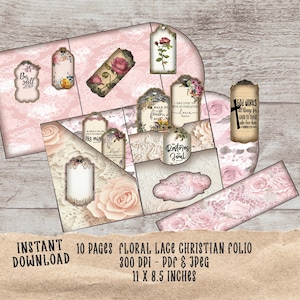 Kit de diário de renda floral para impressão: devocional de primavera com itens religiosos
